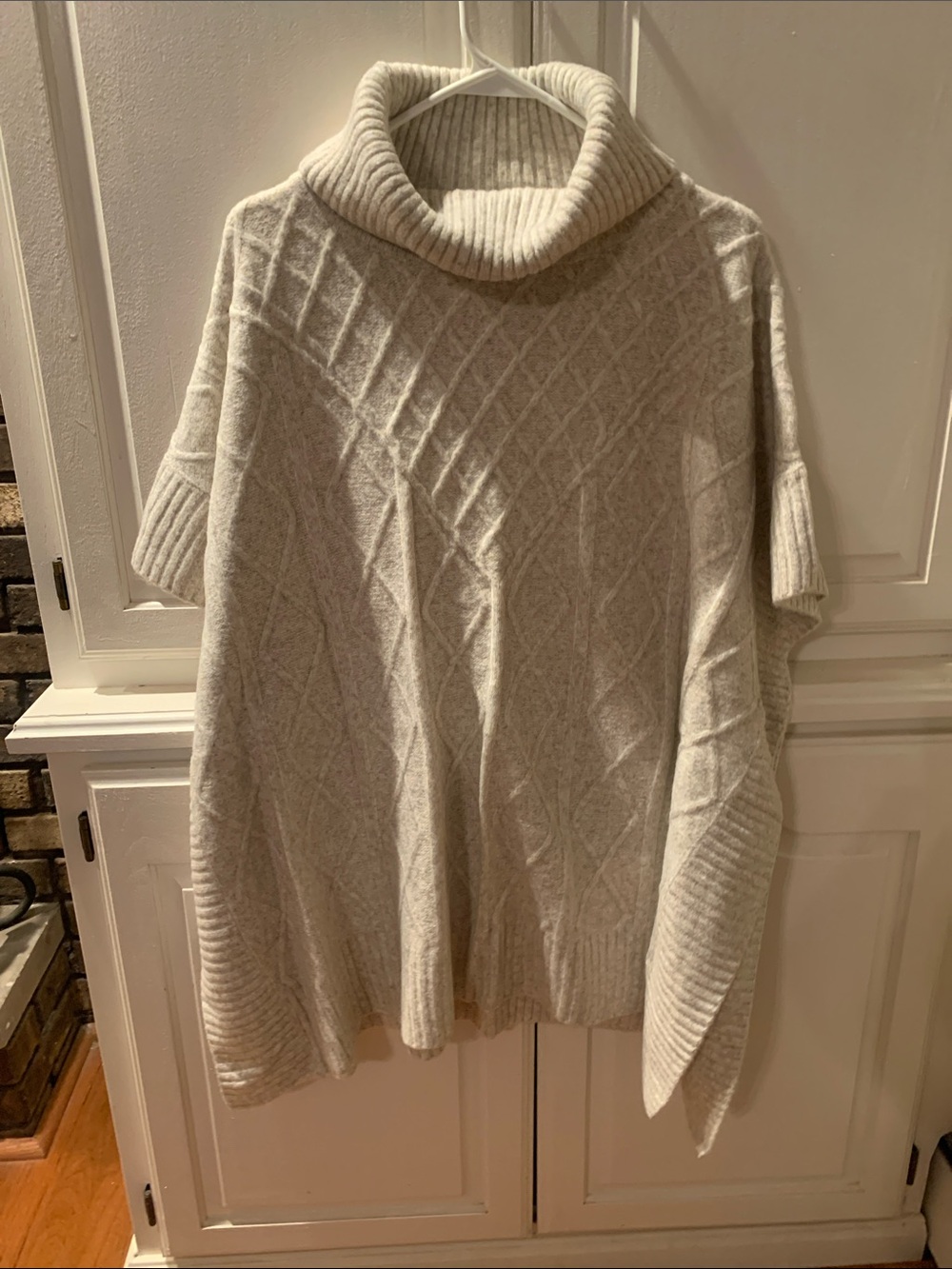 LOFT Cream Cable-Knit Turtleneck Poncho Sweater